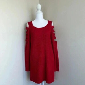Questions Red Crew Neck Caged Sleeve Sweater​​